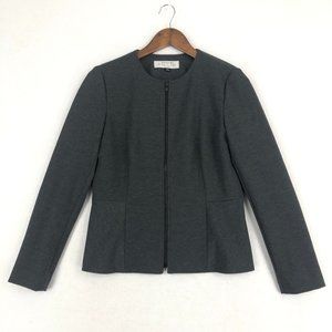 Tahari ASL Women's Size 6 Petite Grey Full Zip Long Sleeve Collarless Jacket